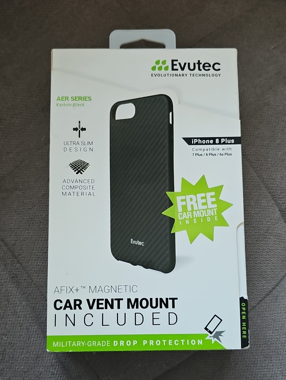 Aer Series Carbon Black iPhone 8 Plus Case with Car Vent Mount